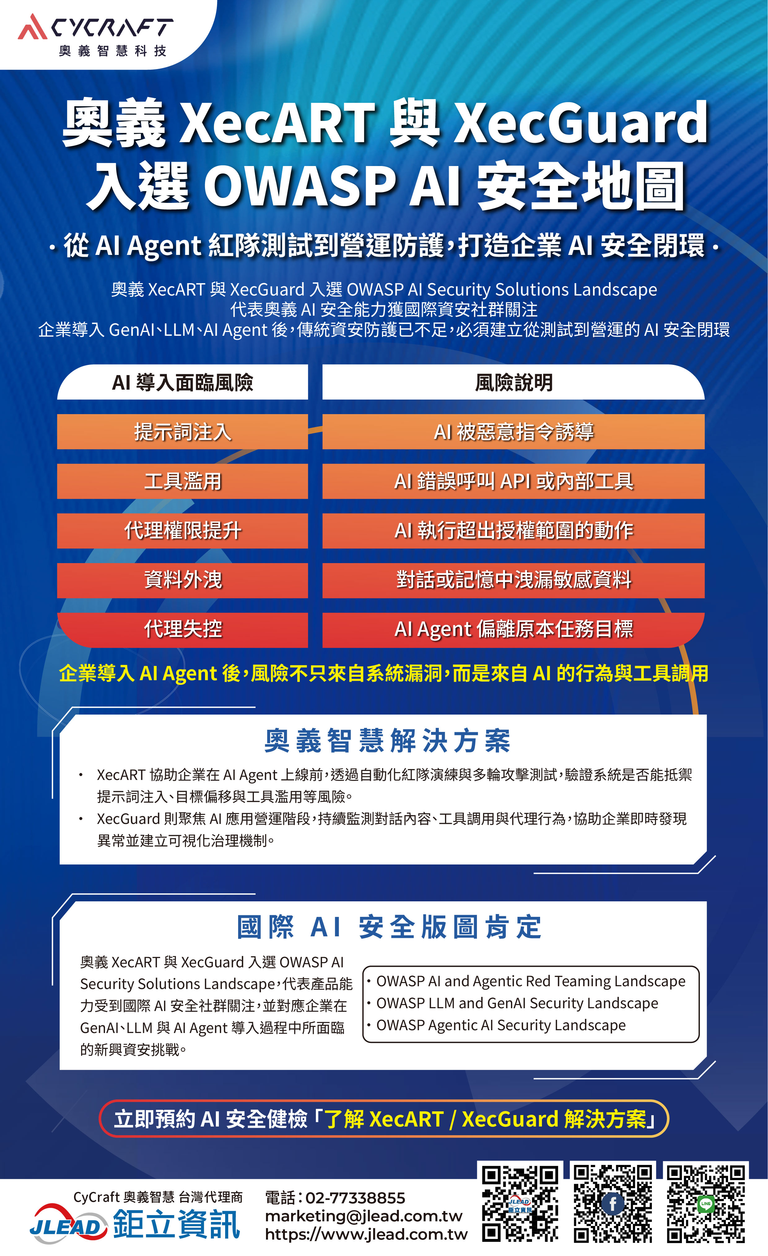 奧義 XecART 與 XecGuard 入選 OWASP AI 安全地圖V2 工作區域 1